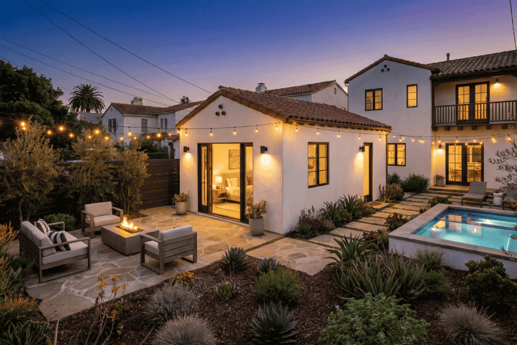Custom two-story ADU with balcony and landscaping in Sherman Oaks built by Tony at Precise Building and Restoration