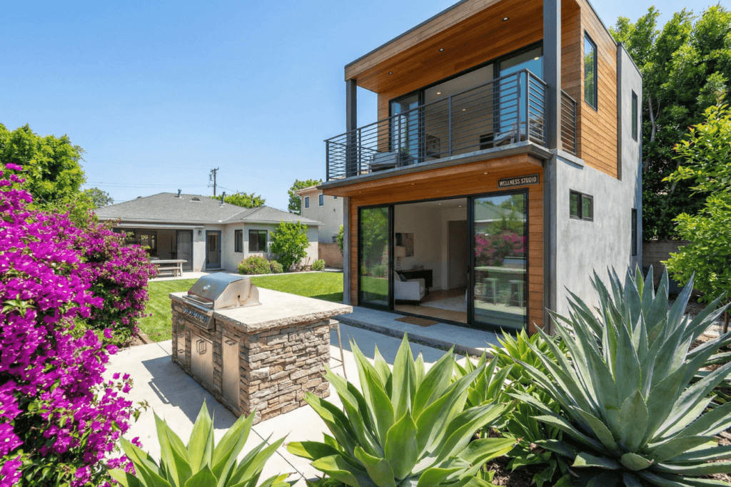Luxury ADU living room interior with high-end finishes and natural light in Brentwood Los Angeles